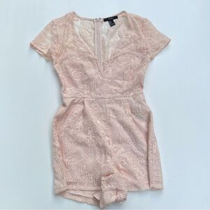 Forever 21 Beige Lace Romper Womens S Y2K Coquette Fairy Whimsical Babydoll Boho